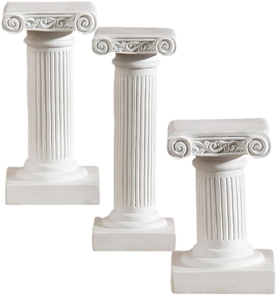 FOMIYES 3pcs Roman Pillar Candle Holder Mini Greek Columns Statue Candle Stand Roman Pillar Candlestick Resin Decorative Candelabra for Wedding Table Decoration White