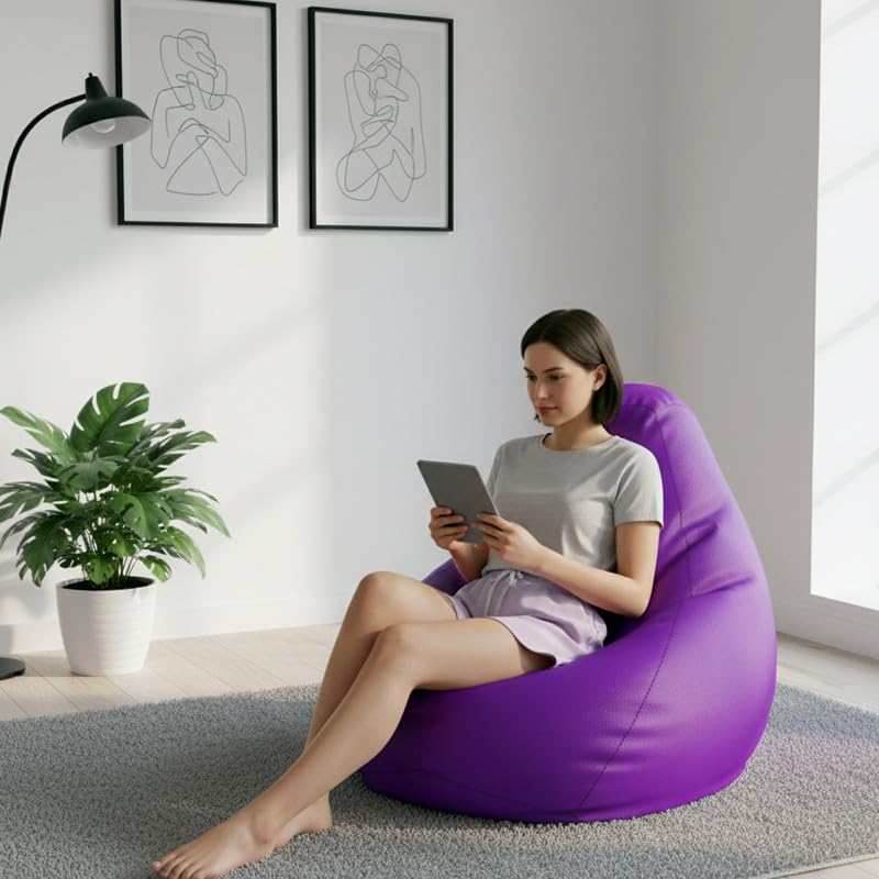 Image of Biggie Bean Bag 3XL Bean Bag Chair with Beans Filled-Perfect for Living Room,Bedroom,Study-Sale Design(Regular-Violet)-Faux Leather
