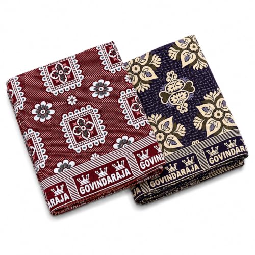 Image of Govindaraja 100% Cotton Blanket | Queen Size (60 x 90 Inches / 5 x 7.5 Feet) | Floral Design | 300 TC Chennimalai Bedsheet | Maroon & Blue (Pack of 2) | Pattern May Vary