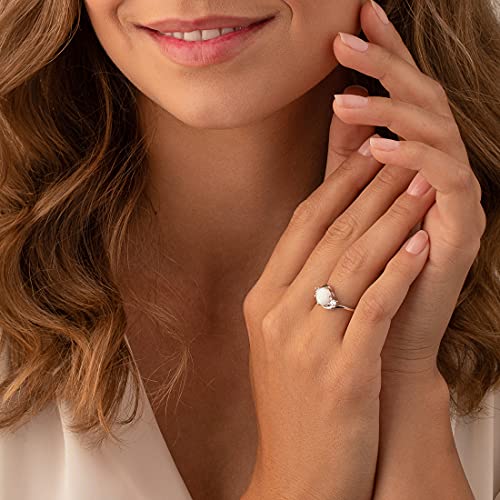 PEORA Created White Fire Opal Ring for Women 925 Sterling Silver, Stunning 3-Stone Design, 1.75 Carats Round Shape 8mm, Sizes 5 to 92