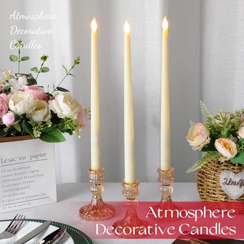 Image of Baquler 50 Pcs 12.4 Inch LED Flameless Taper Candles Battery Operated Candles Bulk Ivory LED Candlesticks Flickering for Christmas Wedding Home Decor