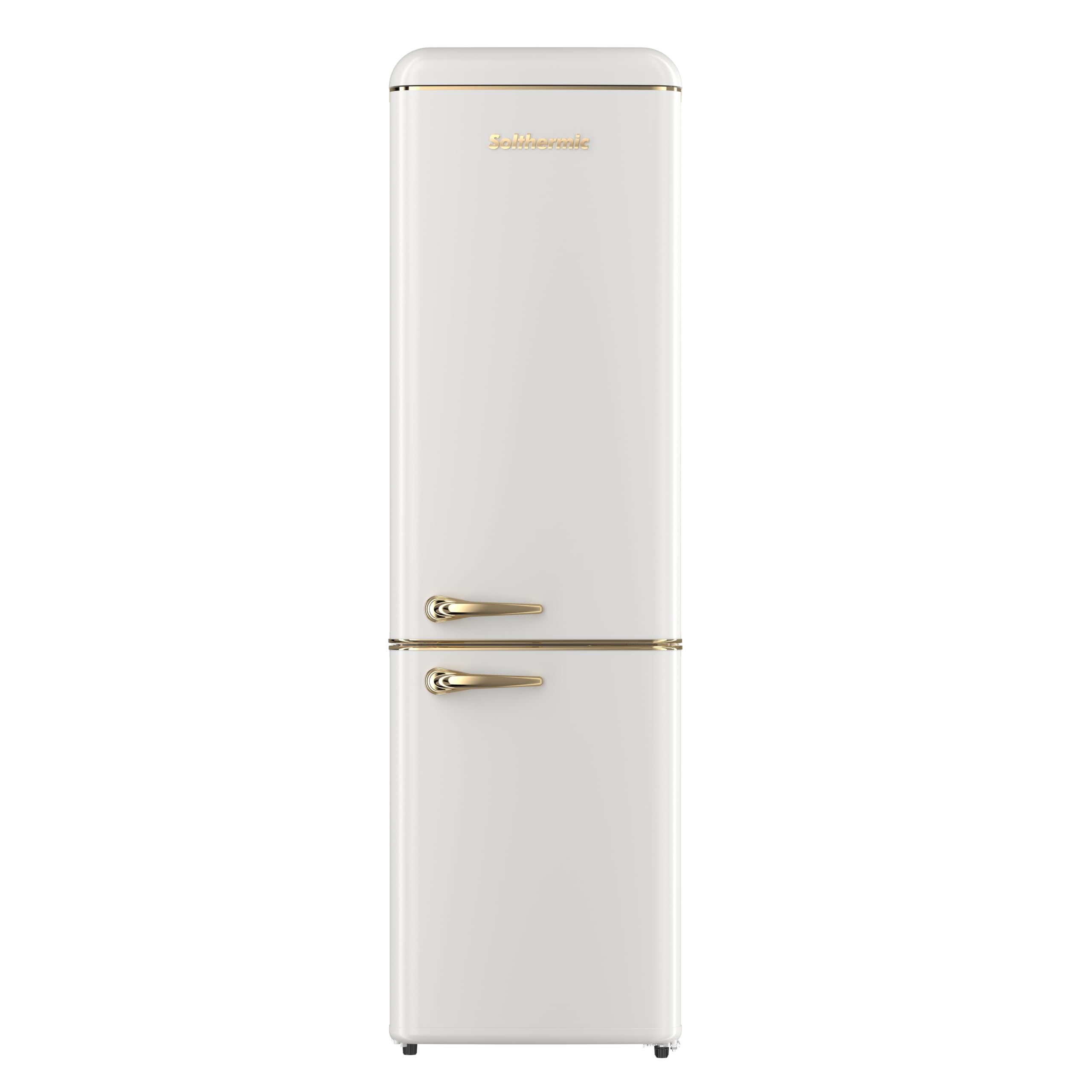 SOLTHERMIC frigorifico COMBI 2 puertas crema rústico y acabados dorados de 1,88 de alto y 55 de ancho. Gran capacidad total de hasta 270L, control de temperatura, silencioso y de bajo consumo