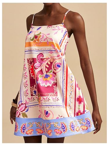 Image of MakeMeChic Women's Flowy Mini Dress Boho A Line Summer Ruffle Dresses Tropical Vacation Outfits