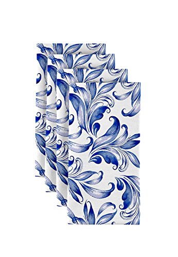 Fabric Textile Products | Blue Traditonal Leaves Cloth Napkins | Classic Floral 18