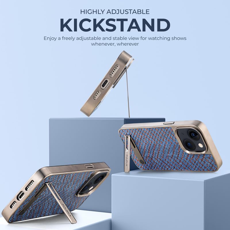 Image of PULOKA for iPhone 14 Case, Back Cover with Kickstand & Metal Camera Ring & 360 Military-Grade Protection, | Ultra Hybrid Slim Case (Blue, iPhone 14)