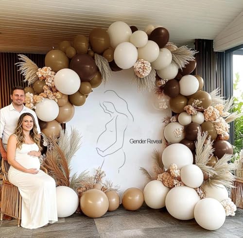 Image of Brown Nude Balloon Arch Kit Double Stuffed Neutral Blush White Sand Balloon Garland Latex Coffee Tan Cream Balloons for Baby Shower Birthday Boho Woodland Wild Bridal Bear Wedding Party Decor