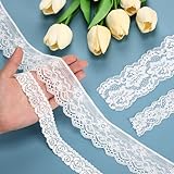 Syhood 4 Rolls 24 Yards White Floral Lace Ribbon Stretch Lace Trim Wide Tulle Vintage Ribbon for DIY Crafts Sewing Present Wrapping Decoration