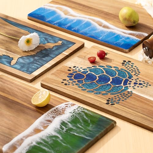 Tabla de cortar cuadrada de madera Acacia con resina azul 15x10 pulgadas miniatura 6