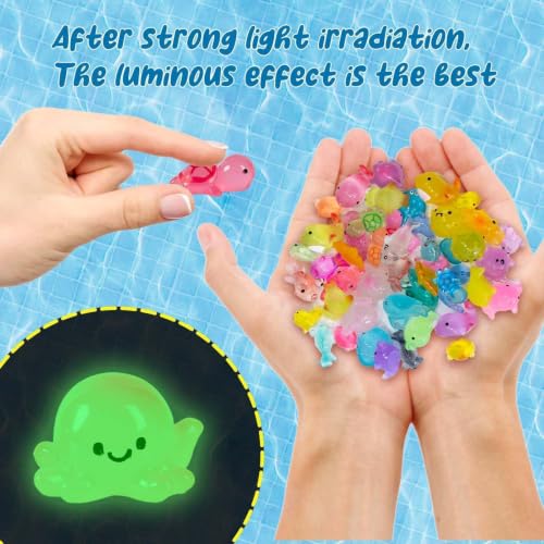Image of FEXIA 50 Pcs Ocean Mini Resin Animals Tiny Aquariums Decor Glow in The Dark Resin Figures Luminous for Garden Landscape Sea Decor DIY