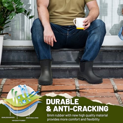 Furuian Men's Rain Boots Wide Calf Waterproof Rubber Boots Wide Width Non Slip Work Boots Ankle/Short Chelsea Rain Boots Hunting Boots Mud Boots for Fishing, Agriculture, Outdoor3