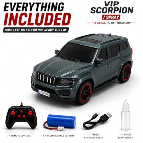 Image of The Flyers Bay 1:18 Scale Scorpio-Style Remote Control SUV Car for Kids | 2.4GHz Long Range Remote, Spray Mist Effect, Police Lights & Siren, Rechargeable Battery (Blue)