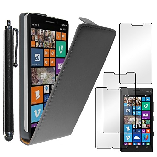 ebestStar   Funda Compatible con Nokia Lumia 930 Carcasa Ventana Vista Cover Cuero PU, Funda Libro Billetera + Lápiz +3 Peliculas, Negro [Aparato: 137 x 71 x 9.8mm, 5.0'']