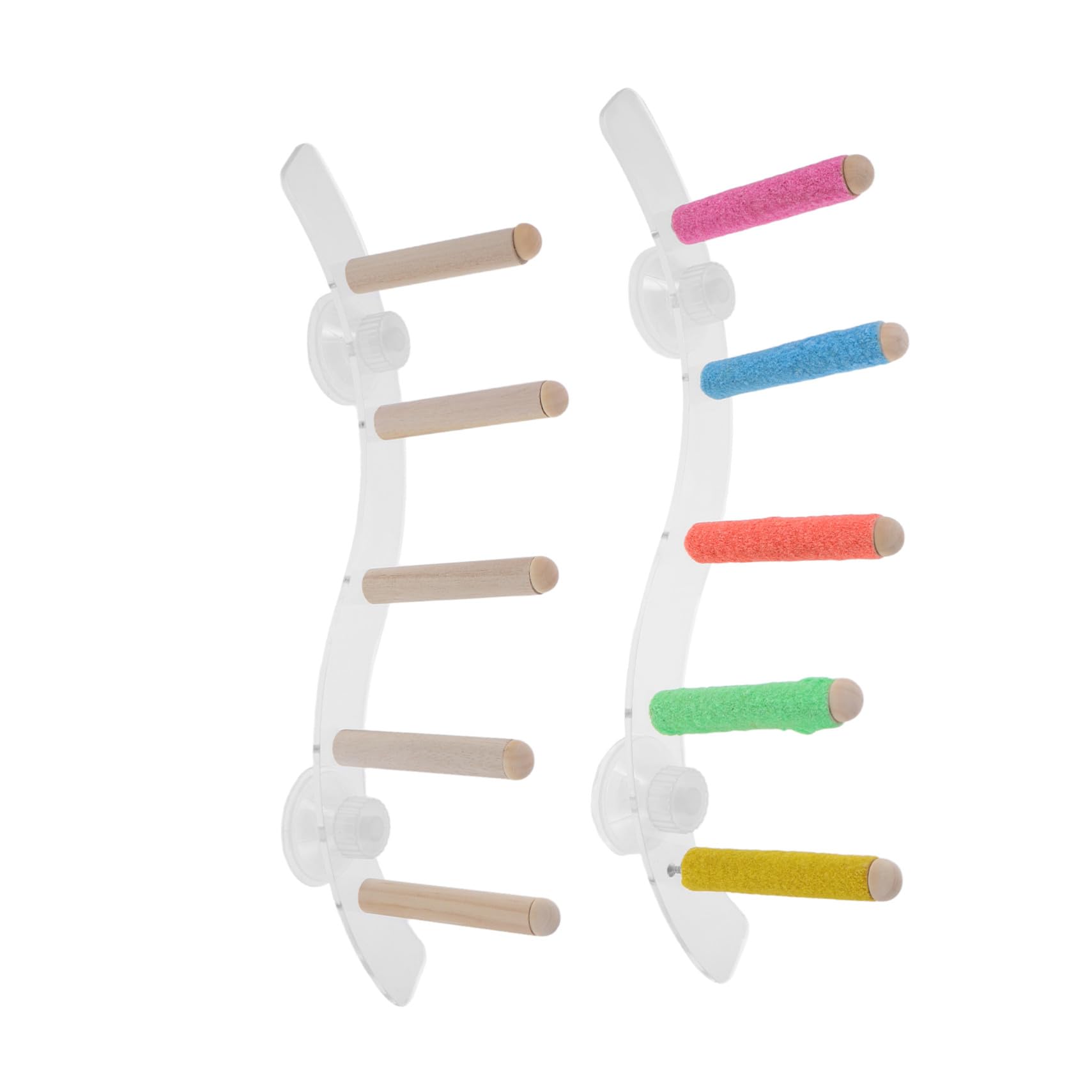 COOLHIYA 2PCS Parrot Perch Stand with Strong Suction Cup for Window and Shower Ladder Style Bird Activity Platform for Parakeet Cockatiel African Grey Easy to Clean and Secure Attachment