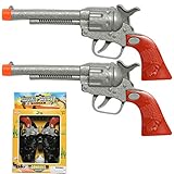 Unbranded 2 (Two) Cowboy Gun Toy Pistol Revolver Wild WEST Play Set Badge Belt Holster Silver