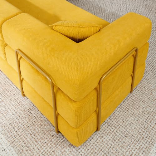 Image of HANXIN 108 inch Modular Sectional Sofa,Futon Convertible Sofa Bed,Oversized Corduroy Boneless Couch for Living Room,Floor Loveseat Sleeper with Pull Out Bed,Free Combination,No Assembly Required (Yellow)