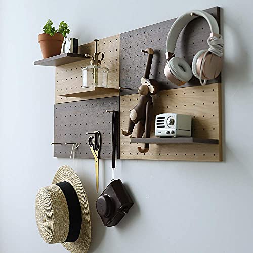 Image of Wooden Pegboard Modular Display Organization Storage Wall Hooks Shelf 15.2in x 7.6in 2-Pack (Color:Walnut)