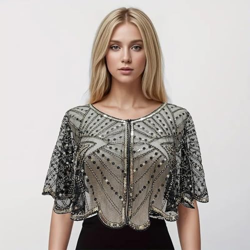 Lace Shawl, Sequin Beaded Wrap, 14.17 Inches Elegant Capelet for Evening Dresses, Photography, Cosplay Events, Formal4