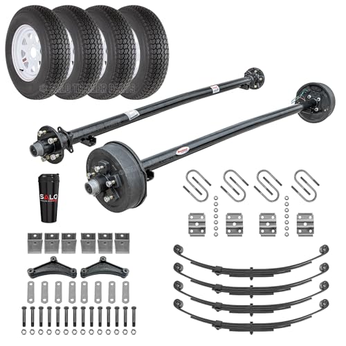 Tandem 3,500 LB Trailer Axle Kit - Brakes on 1 Axle | Axles, Springs, Ubolts, Hanger Kit, Wheels & Tires (84