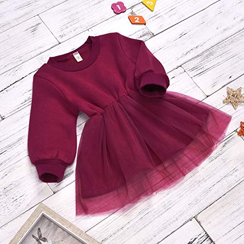 Haokaini baby meisjes ronde hals lange mouw jurk partij mesh jurk voor peuter - Afbeelding 4