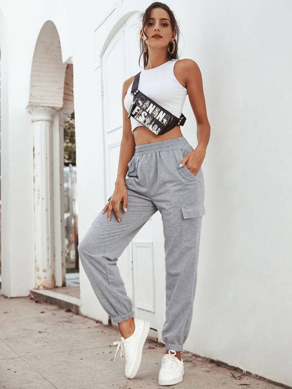 Image of dockstreet Soft Fabric Stylish Regular Comfortable Fit Joggers /Pants for Women V44CargoCotton8C2ALight Grey 28