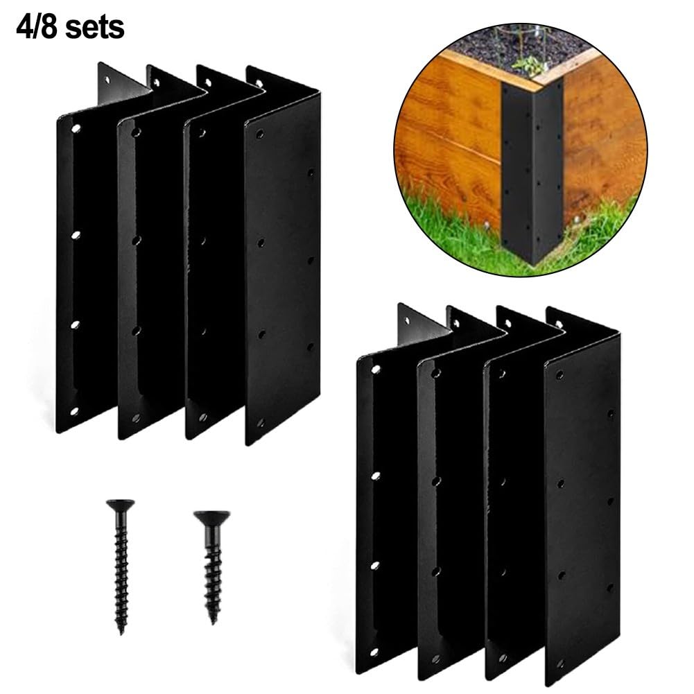 QOXEZY Staffe angolari rialzate per aiuole da giardino con viti per letti alti 50-61 cm, confezione da 4, nero, connettori metallici in lega di acciaio