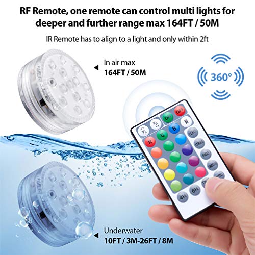 LEDMOMO 1 conjunto de luzes de LED submersíveis remotas para lagoa, luzes subaquáticas movidas a pil