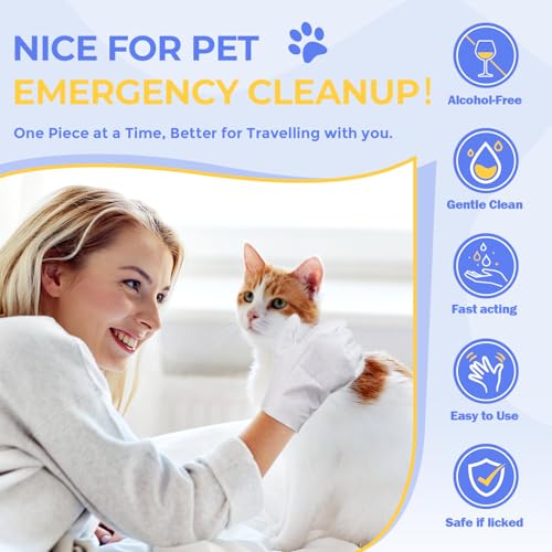 Image of Pet Cleaning Glove Wipes for Dogs & Cats, Hypoallergenic Deodorizing Disposable No-Rinse Grooming Wipes, Wipes, Perfect for Pet Dry Cleaning, Daily Care and Travel, Coconut Scent, 8 pcs