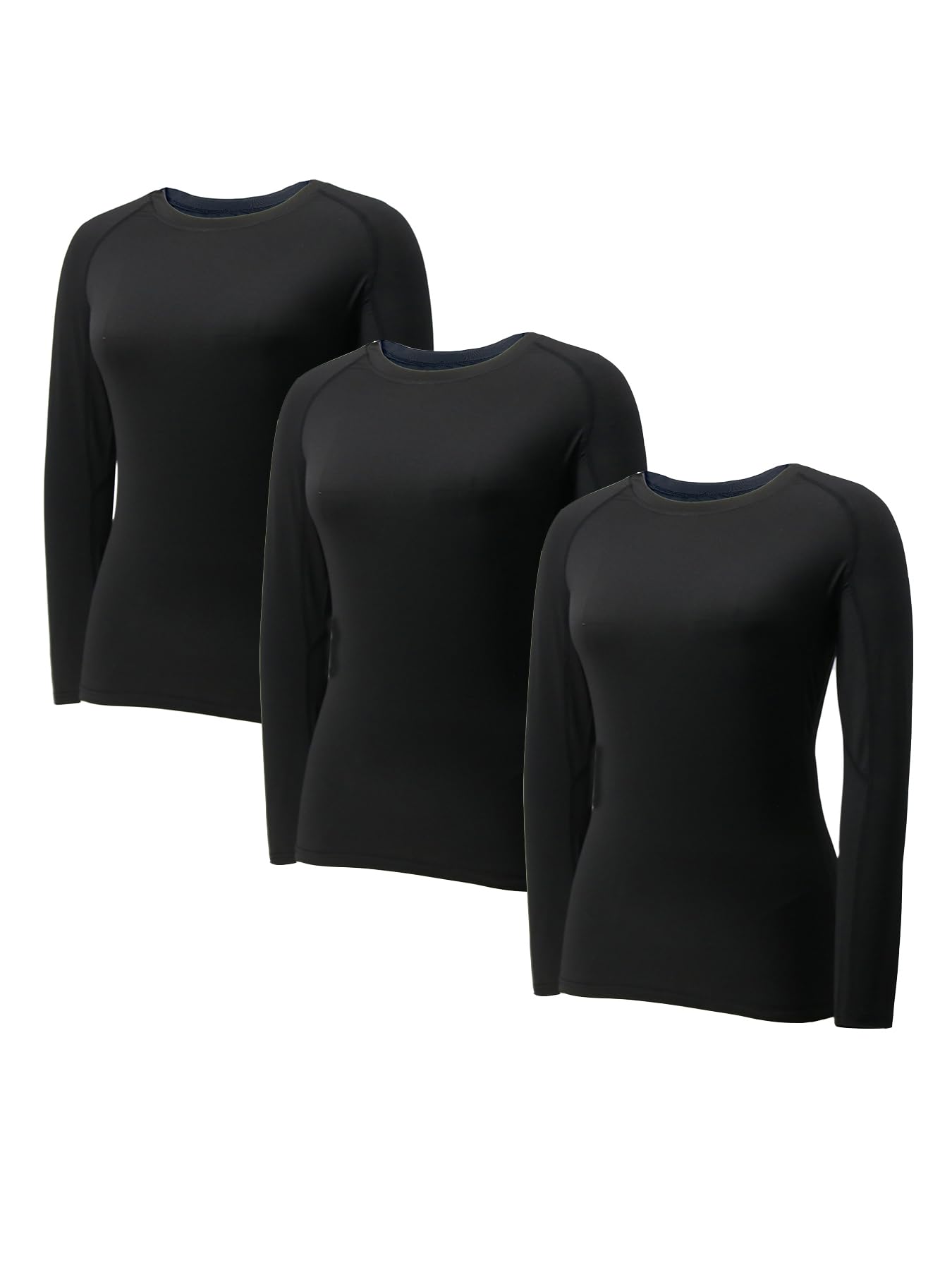 YUSHOW Pack de 3 camisetas de compresión para mujer, de manga larga, funcionales, deportivas, para correr, gimnasio, correr