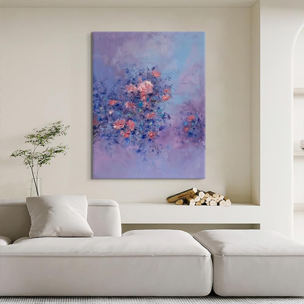 Peinture de grande taille fleurs abstraites pour habiller un grand mur blanc de salon