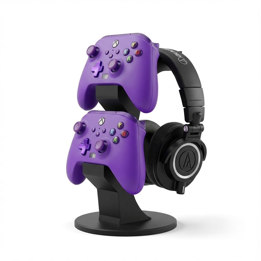 Controller Stands Dual Holder Compactible with Xbox Controllers with Headset Stand | Gaming Controller Stand for Desk Setup | Gamepad and Joystick Display Holder for Gaming Accessories