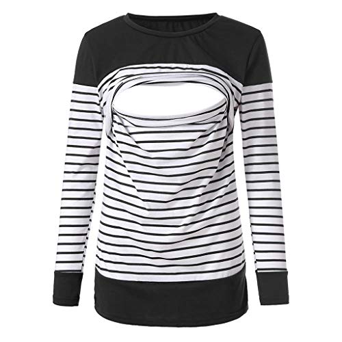 Preisvergleich Produktbild Battnot Damen Umstandsmode Blusen Sommer Langarm Rundhals Schwangerschaft Bequeme Streifen Druck Oberteil Krankenpflege-Baby Mutterschafts Umstandstop, Frauen Umstandstunika Kleidung T-Shirt S-XXL
