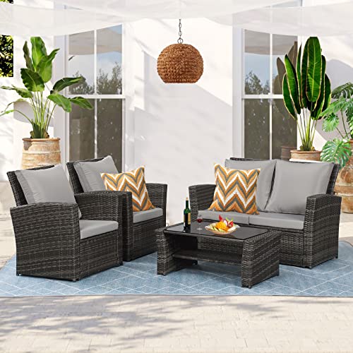 May in Color 4 Piece Patio Furniture Sets, All-Weather Patio...