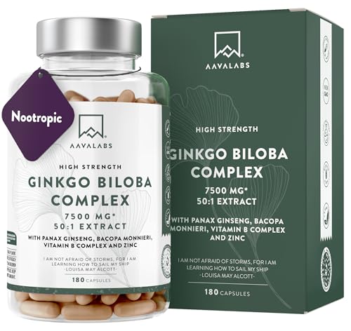 Ginkgo Biloba 7500mg 50:1 avec Panax Ginseng Rouge de Corée, Baco...