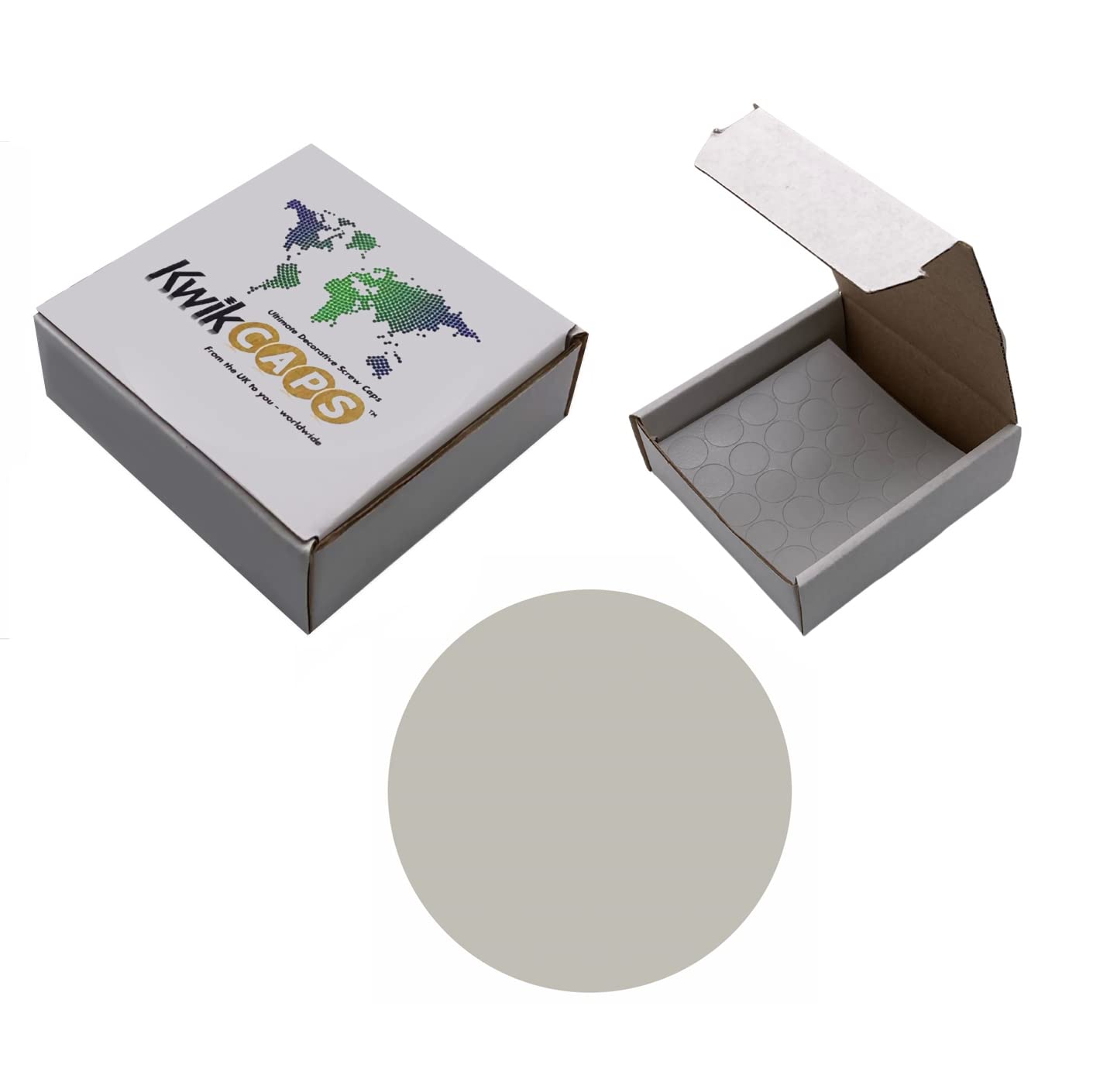 KwikCaps Screw Hole Covers and Head Covers, Self-Adhesive 14mm Trade Box of 625 PVC Screw Stickers, Pearl Grey