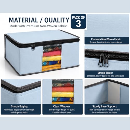Image of Woven Foldable Saree Cover /Cloth Storage Bag /Wardrobe Organizer with Zip & Transparent Window For Lehenga, Shirts, Salwar Suits, Dress & Accessories 3 Non Woven