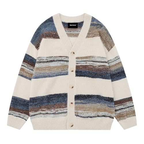 Silent Vortex Men's Women's Oversized Striped Cardigan Sweater Long Sleeve Button Down Vintage Knit Cardigans4