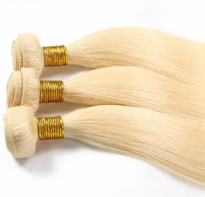 Miniatura 8 de Extensiones de cabello humano 613, lacio, rubio, grado 12A, sin procesar, cabello humano virgen brasileño 613 para mujeres (3 paquetes, 28, 30, 32