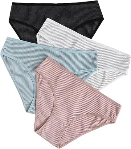 LOURYN KOULYN® Women’s 2, OR 4 Piece Solid Panty Set Ribbed Knit Breathable Underwear Panties