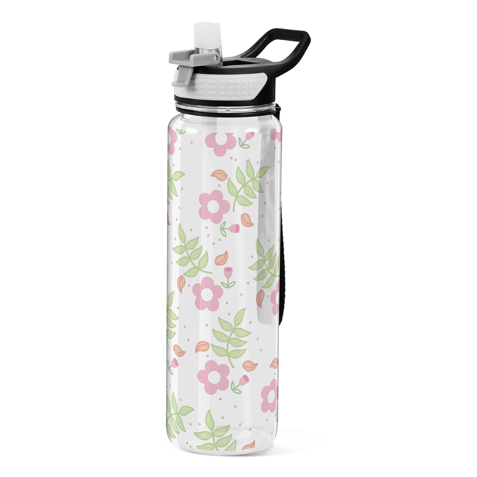 Bouteille de sport plastique au design unique de feuilles vertes et fleurs
