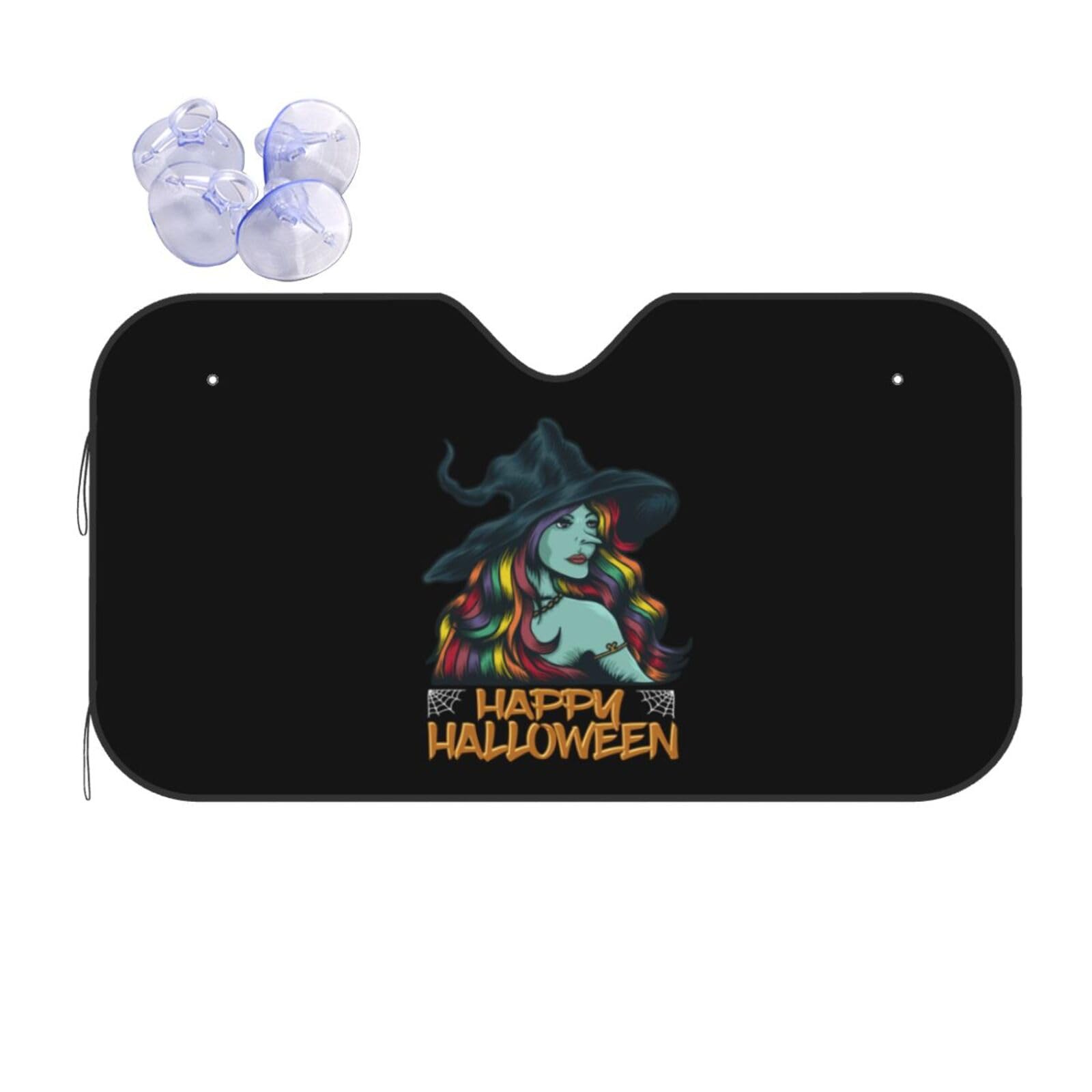 Happy Halloween Young Witch Windshield Sun Shade Car Sun Visor Summer Car Interior Accessories Sun Cover