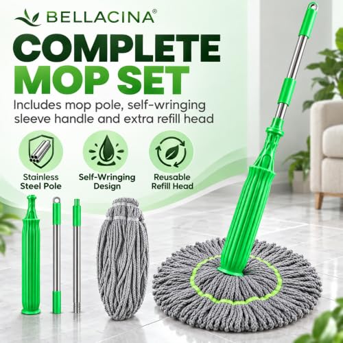 Image of 2-in-1 Self Wringing Floor Mop - Durable Plastic, Multicolor, Easy‑Grip Handle, Wet & Dry Cleaning for Tile, Wood, Laminate & Vinyl Floors - Ideal for Home, Kitchen, Bathroom & Office