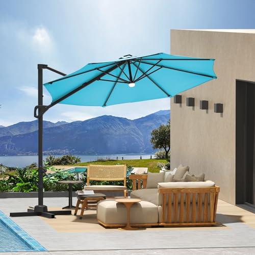 Garvee 10Ft Cantilever Patio Umbrella with 360° Rotation, Adjustable Tilt, Heavy-Duty 600D Oxford Fabric, Rust-Proof Aluminum Frame, Fits Most Stands, Without Base Weight