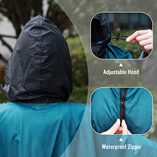 Image of SaphiRose Adult Rain Poncho Waterproof Hooded Zipper Raincoat with Pockets | OEKO-TEX Certified 100% Polyester, Lightweight Packable Storage Pouch, Heat-Sealed Seams, Quick-Dry for Outdoor Hiking