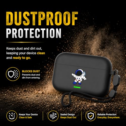 Image of Anvique Silicone Case Cover for Realme Buds T500 Pro, Shockproof Protective Earbuds Cover with Keychain Hook, Anti-Scratch Soft Silicone Skin, Full Body Protection Case (Astronout Lanyard)