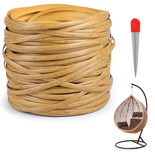 DBREAKS 65m Kunststoff Gewebtes Rattan, Flach, PE-Rattan, Webwerkzeug, Synthetische Rattan Reparaturmaterial, für Outdoor Rattan Möbel Reparatur,Rattan-Stuhl, Tischkorb(Hellbraun)