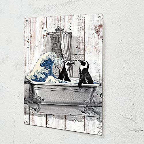 Funny Bathroom Signs Wall Decor, Adorable Penguin Photo Minimalist Wall Art Bathroom Prints, Fun Guest Bathroom Metal Tin Sign Wall Art Decor, Funny Bathroom Gifts For Women, Funny Message Cafe Bar Bathroom Decor #TOP10