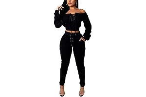 OLUOLIN Women's Sexy Two Piece Outfits Tracksuit Lace Up Off Shoulder Casual...