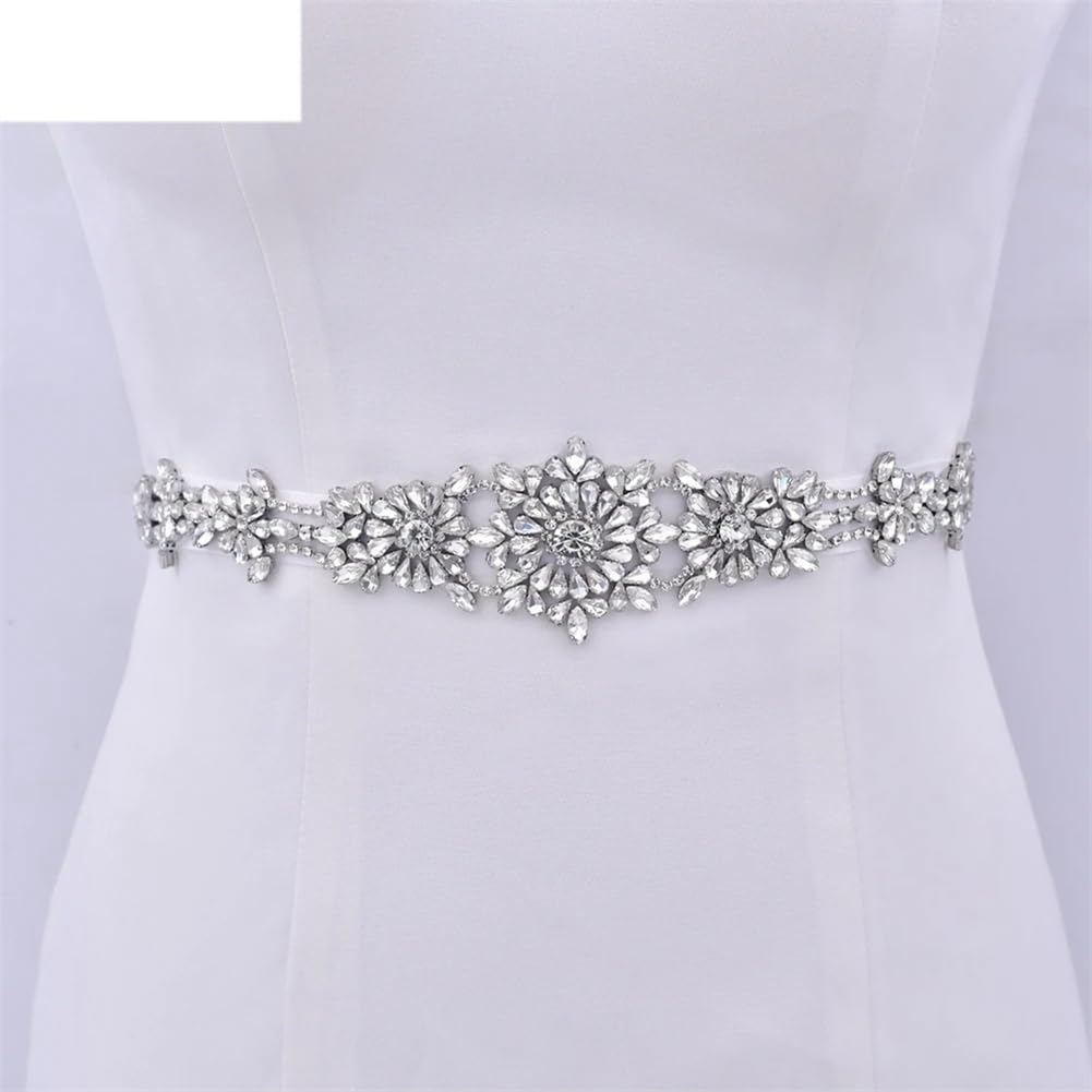 Cinturón largo de boda con diamantes de imitación plateados, accesorio para vestido de noche, cinturón de lazo para el día de San Valentín