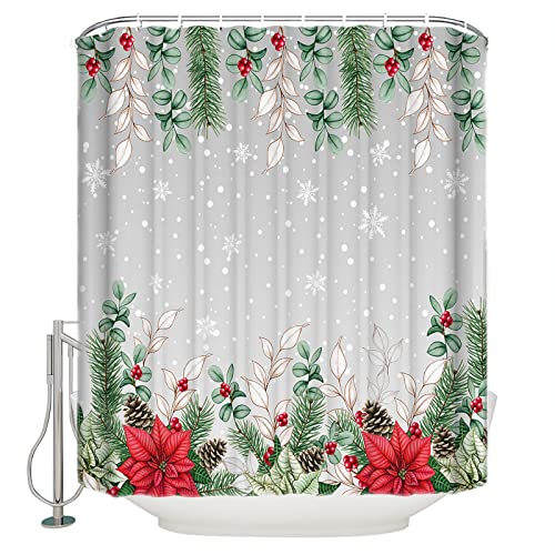 Christmas Shower Curtains 36x72inch, Bath Curtain Waterproof Polyester Fabric Decorative Bathroom Accessories Shower Curtain Set with Hooks, Xmas Poinsettia with Eucalyptus Leaves Snowflakes Christmas Shower Curtains 36x72inch, Bath Curtain Waterproof Polyester Fabric Decorative Bathroom Accessories Shower Curtain Set with Hooks, Xmas Poinsettia with Eucalyptus Leaves Snowflakes