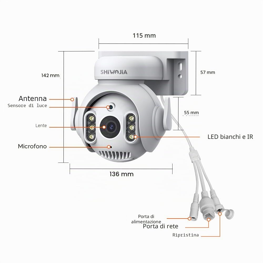 SHIWOJIA Telecamera Wi-Fi Esterno, 5MP 360° PTZ Videocamera di Sorveglianza con Auto Tracking, Rilevamento del Movimento, Smart Life Camera TUYA Compatibile con Alexa